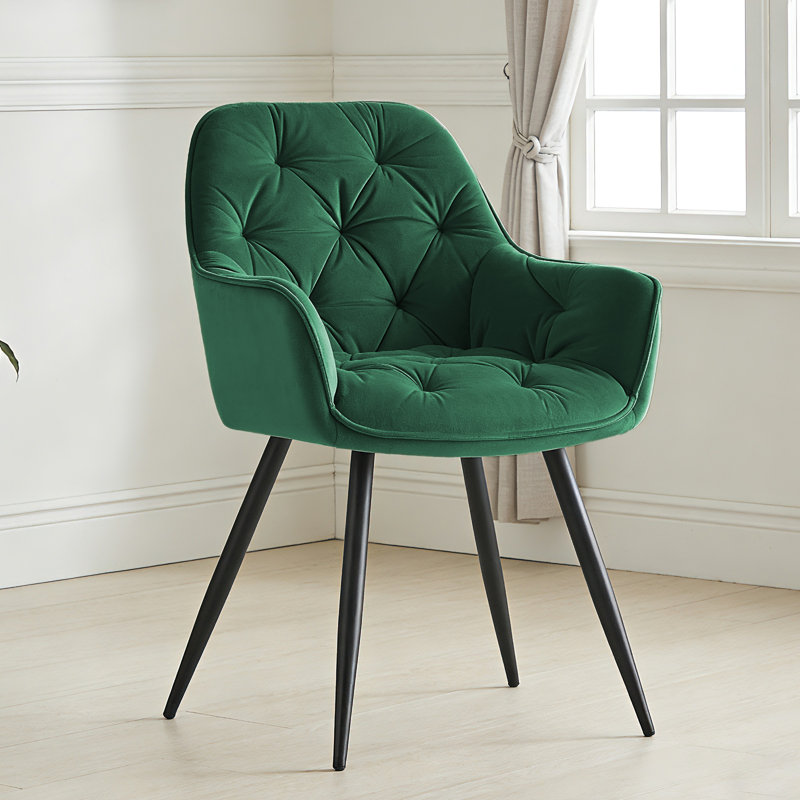 Irie Single Velvet Upholstered Dining Chair with Arm, Green