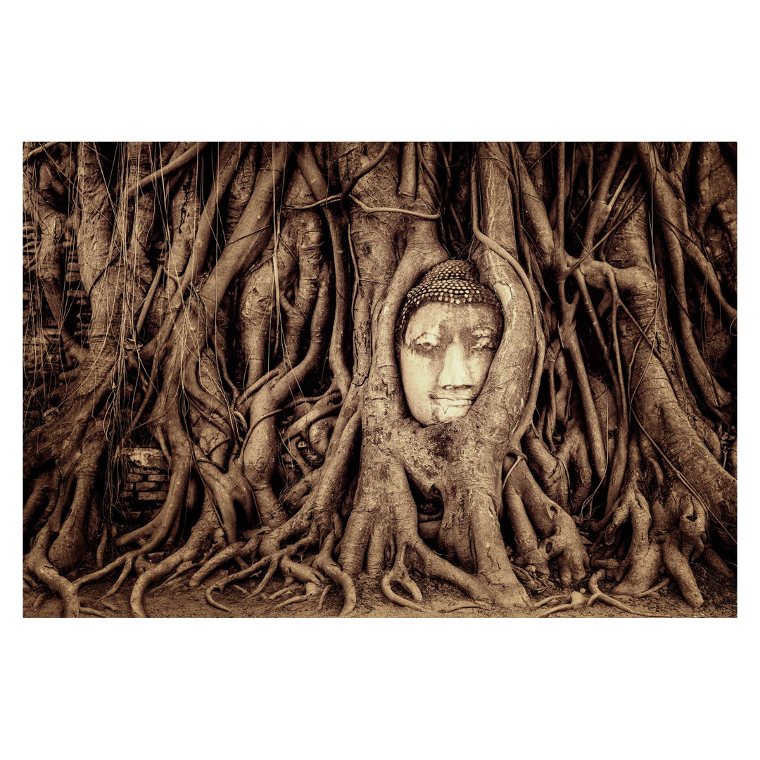 Buddha in Ayutthaya Surrounded by Tree Roots 2.25m x 3.36m Textured Matt Peel & Stick Wall Mural