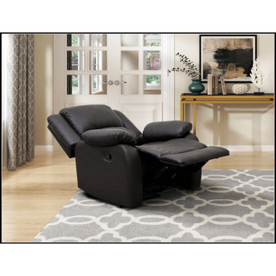 Modern Reclining Chair With Dark Brown Faux Leather, Pillowtop Arms, And Solid Wood Frame For Ultimate Comfort And Style