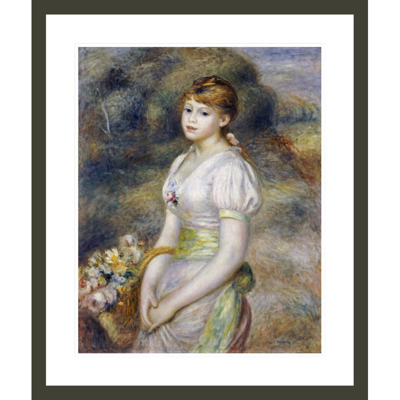 «Jeune fille avec un panier de fleurs» par Pierre-Auguste Renoir, impression giclée encadrée, H 27,93 po x l 23,5 po
