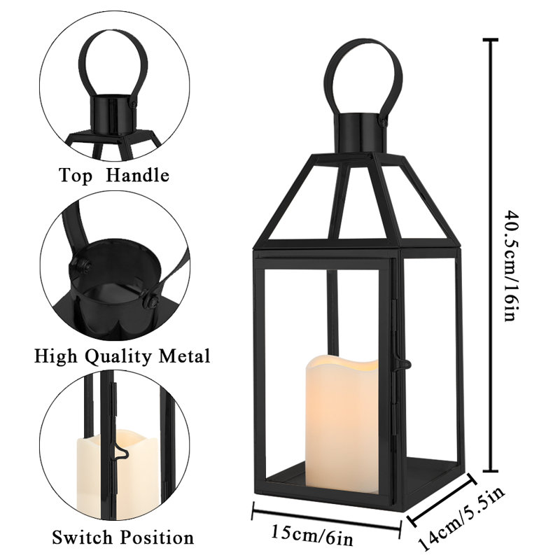 34cm High Black Candle Lantern 