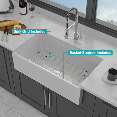 36" White Farmhouse Sink - 36 X 20 X 10 Inch Kitchen Sink Apron-Front White Porcelain Ceramic Single Bowl Kitchen Farm Sinks