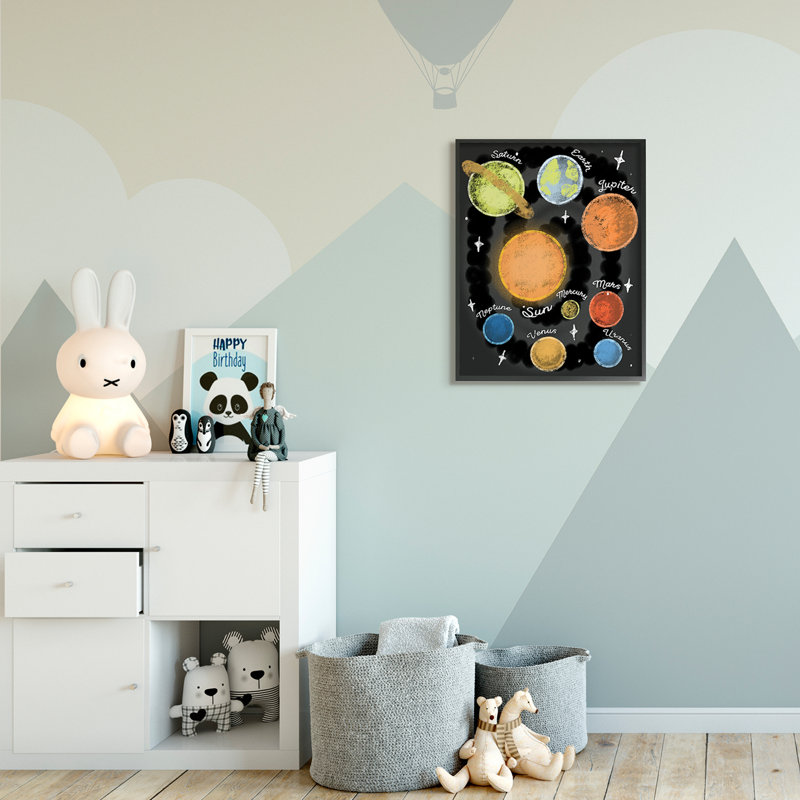 Système solaire Carte ludique Planète Terre Soleil, H 30 po x l 24 po, Giclée encadrée noir minuit