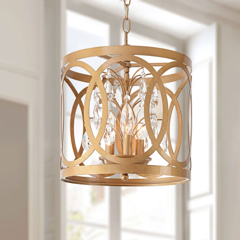 Lustre tambour en métal 3 lumières Aurelia - laiton brossé