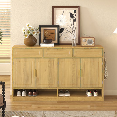 Sideboard With 3 Drawers And 4 Doors, Storage Buffet With Adjustable Shelf And Open Storage Compartments