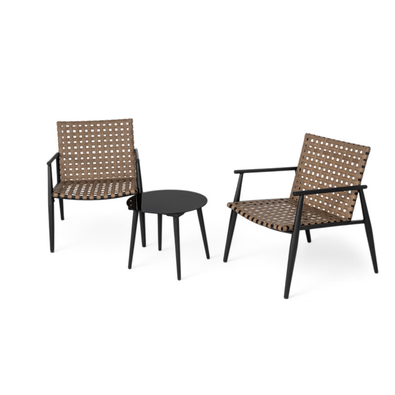 Modern Outdoor Chat Set: 2 PE Rattan Chairs + Black Steel & Tempered Glass Side Table – Durable & Stylish