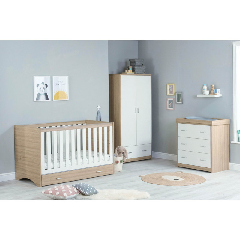 Veni 3 Piece Room Set with Drawer, Oak/White