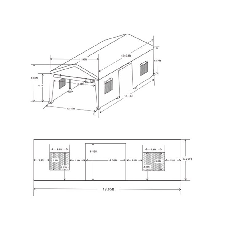 12' x 20' Sand Portable Carport with Windows and Rolling Door