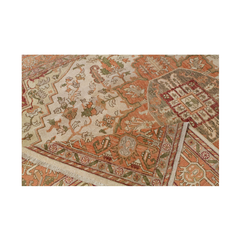 Tapis beige et rouille de haute qualité noué à la main