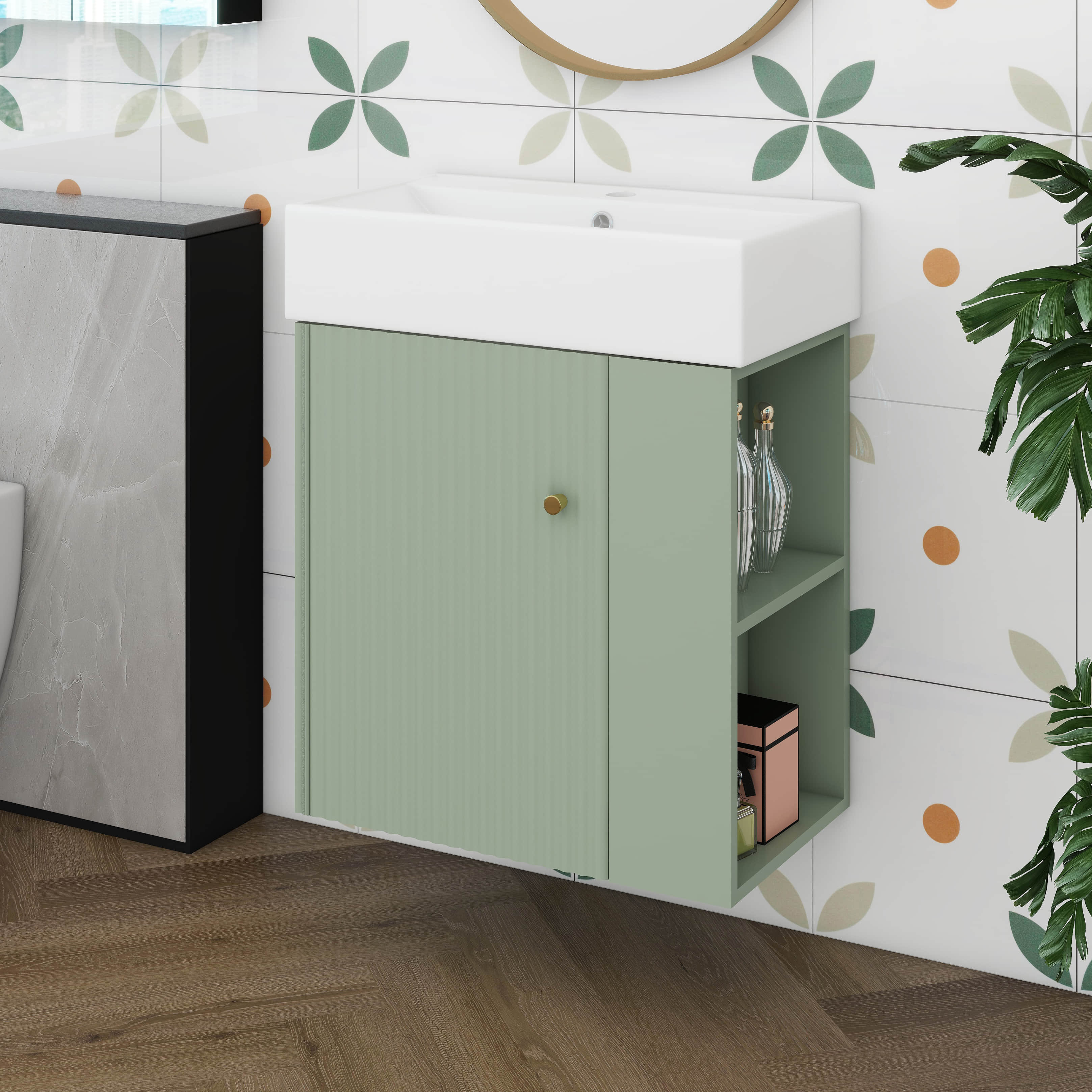 Merax 21.6" Modern Floating Bathroom Vanity – Wall-Mount With Ceramic Basin, Right-Side Storage, Soft-Close