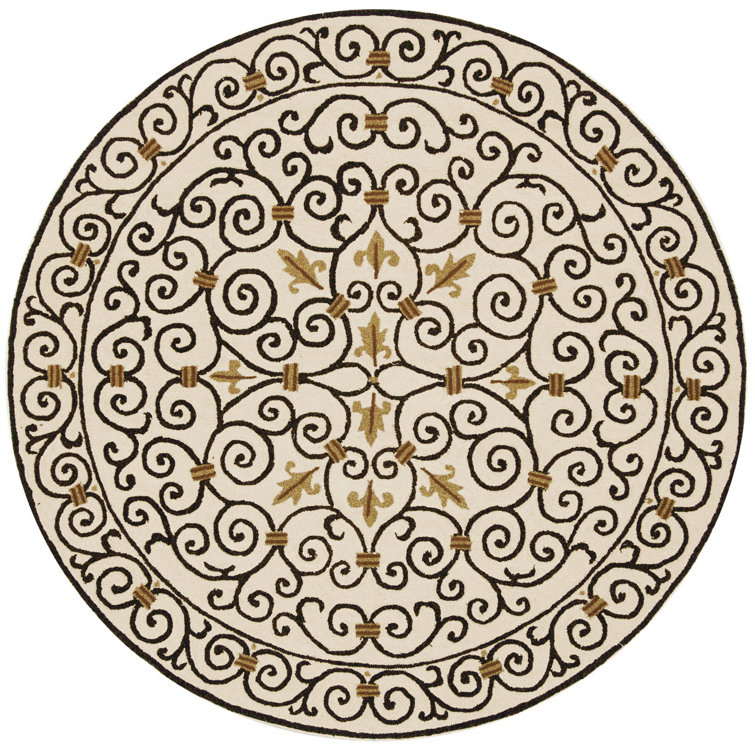 Helena Oriental Hand Hooked Wool Ivory / Dark Brown Area Rug