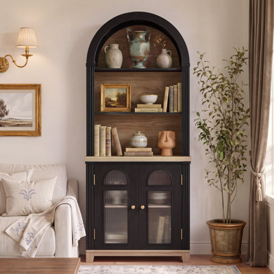 75.28"Tall Arched Cabinet,Modern Bookcase, Accent Cabinet with Open Shelves & Fluted Acrylic Door,for Living Room, Dining Room
