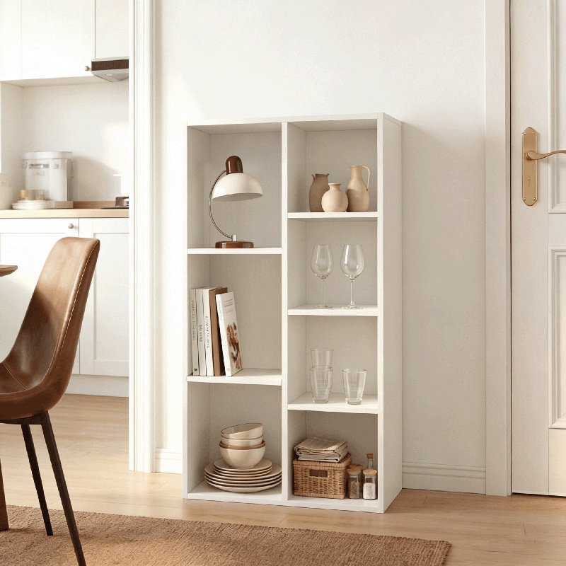  Bomeda 7-Cube Reversible Open Shelf Bookcase, Storage Organizer, White, White