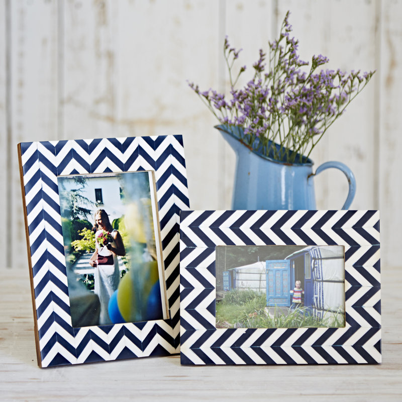 Neha Navy Chevron Patterned Photo Frame, 4" x 6"