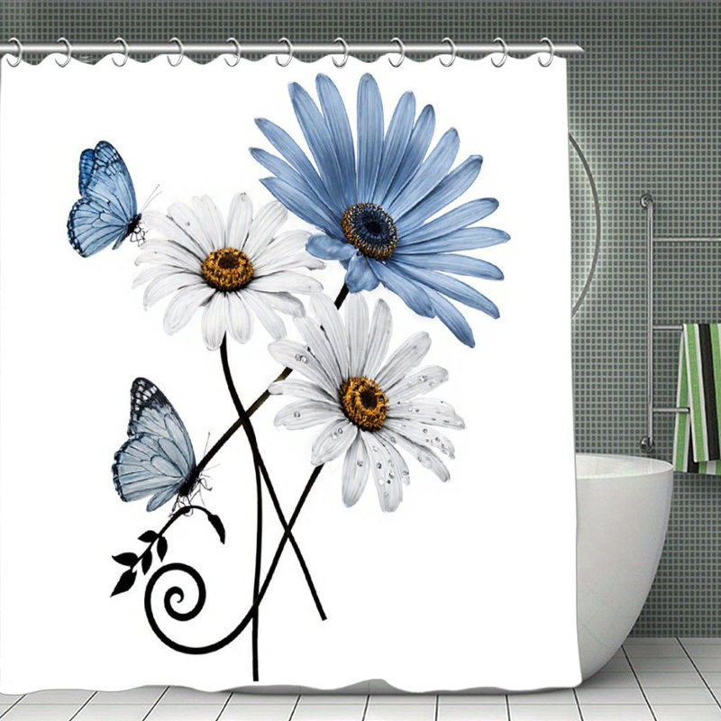 Rideaux de douche marguerites bleues et blanches, 71 x 71