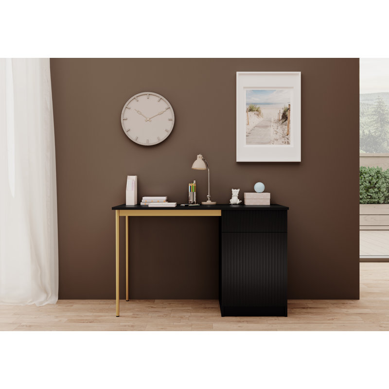 Alfaretta Metal Base Computer Desk, Black/Gold