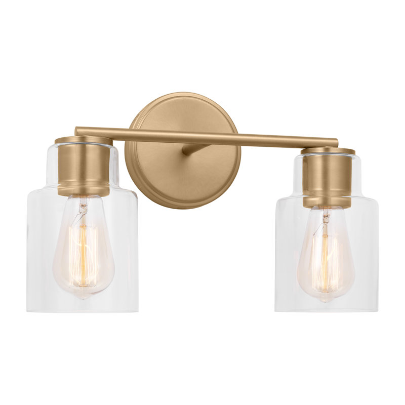 Satin Brass 2-Light Wall Sconce with Clear Glass Shades