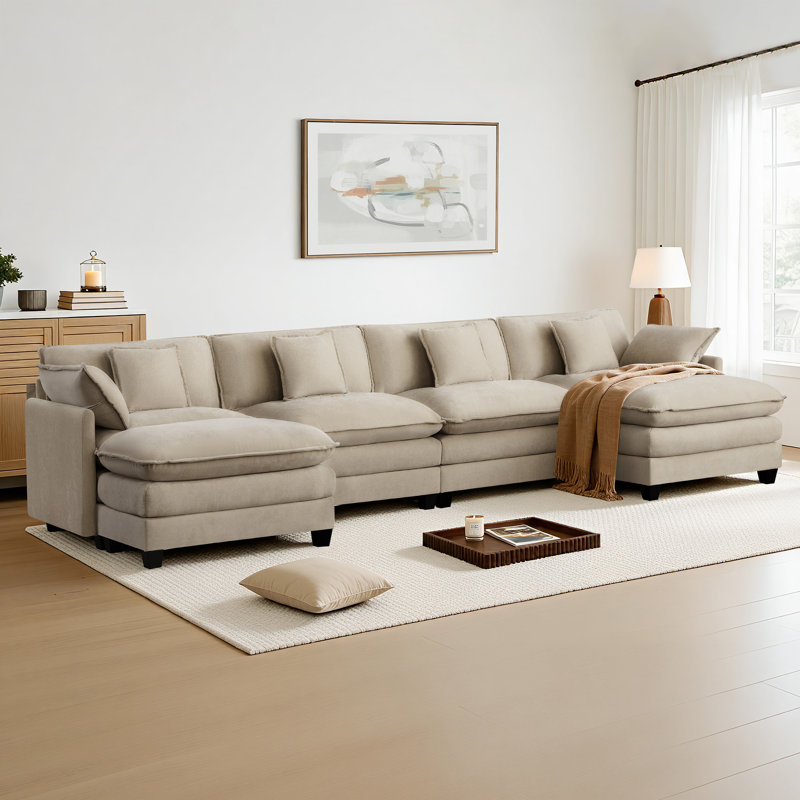 Colmenero 6-Piece Modern Upholstered Modular Sectional Sofa With Chaise, Khaki Polyester