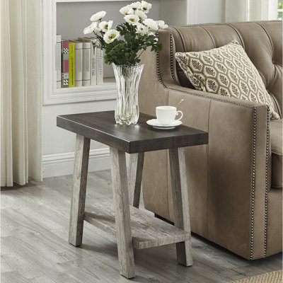 Table d'appoint en bois multicolore avec base grise et tablette vieillie en noyer