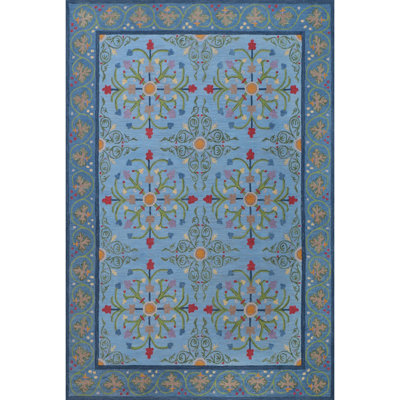 Alpenrose Hand-Tufted Wool Loop Pile Indoor Rug Traditional Bordered Blue 