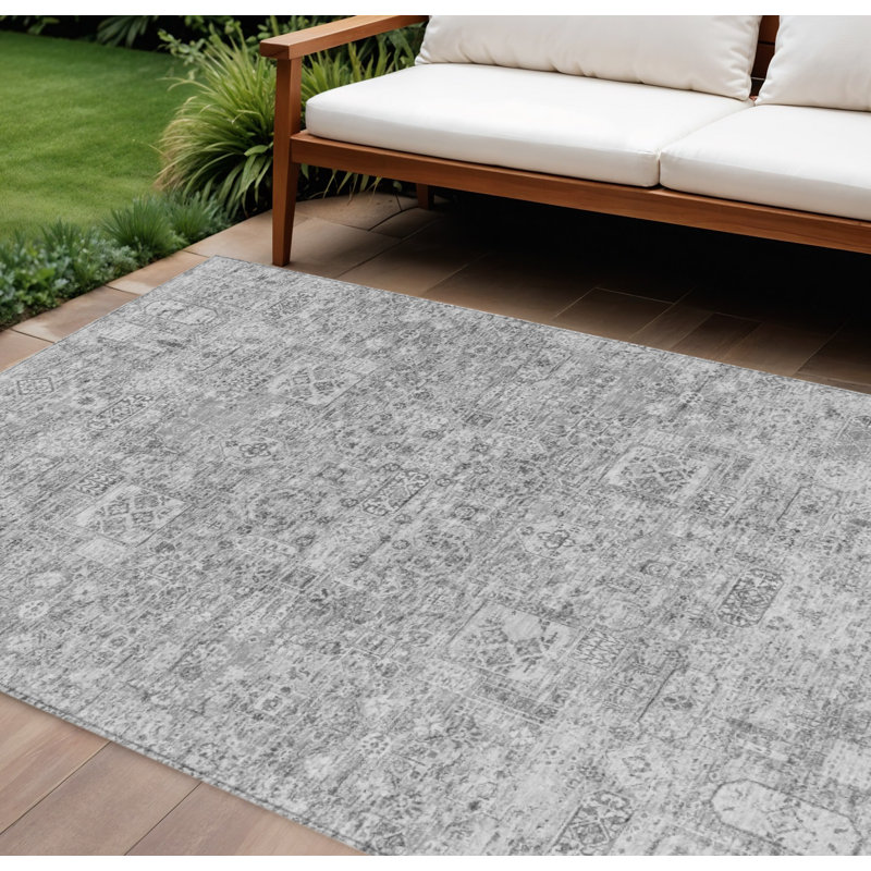 Tapis floral lavable intérieur argenté 8 pi x 10 pi