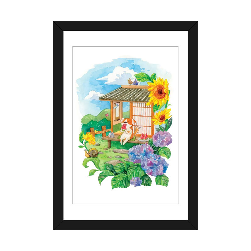 « summer jardin », impression sur toile, H 24 po x l 16 po x P 1 po, Papier d'art encadré noir, Blanc