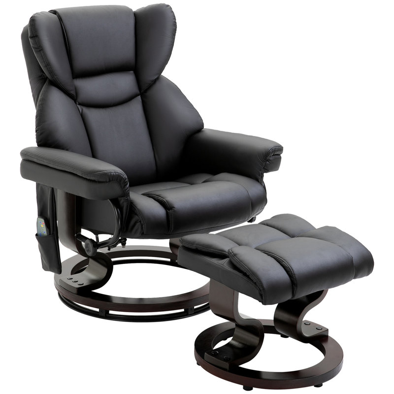 Fauteuil de massage inclinable avec repose-pieds, 10 points de vibration, fauteuil inclinable pivotant à 360 °, fauteuil de salon en similicuir avec poche latérale et télécommande