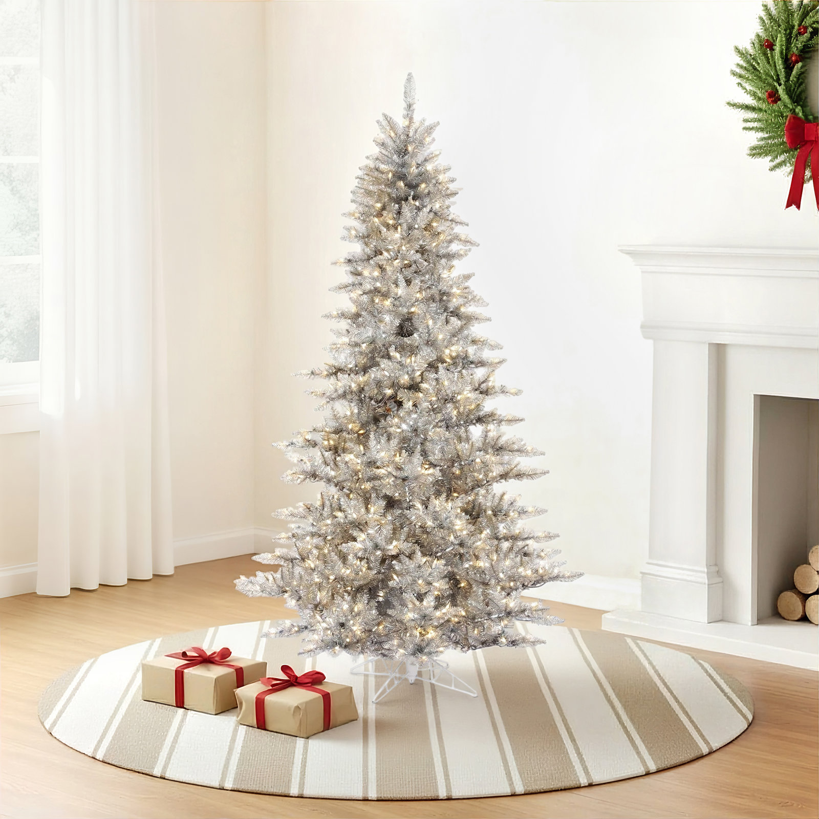 Silver 6.5' Pre-Lit Fir Christmas Tree, 5.5'