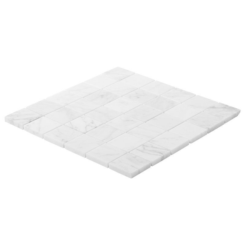 Carrara 1x6 Stacked Honed Marble Mosaic Floor and Wall Tile, 1.88" W x 1.88" L, Honed, Grid