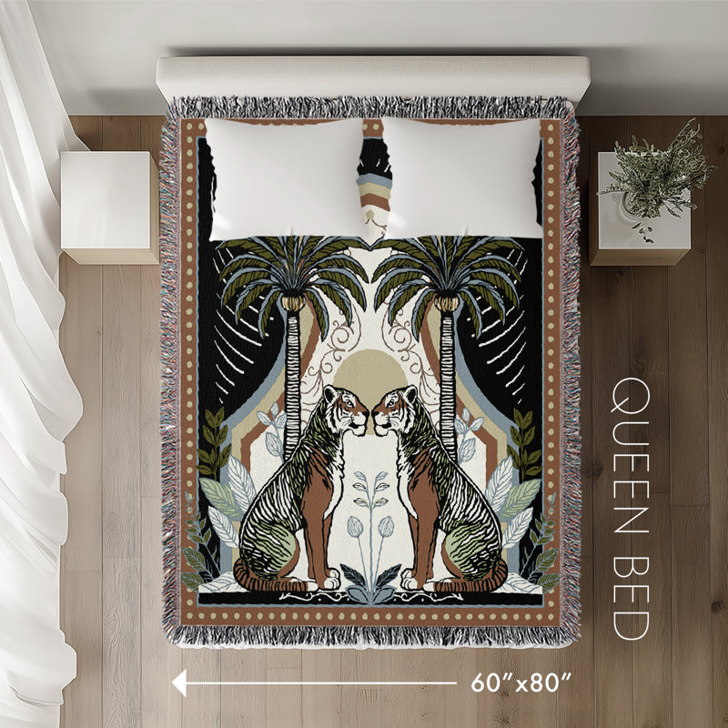 Jeté en mélange de coton Faya Tiger, L 80 po x l 60 po, Noir / brun