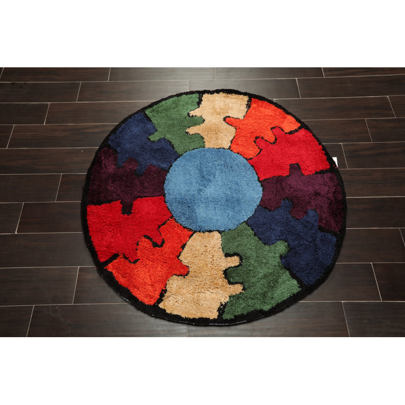 Tapis rond en coton / polyester fait à la main 4 pi en bleu / rouge / mauve / vert / orange / brun clair
