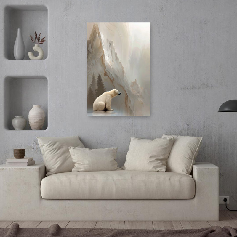 Ours serein arctique abstrait, paysage pacifique, montagne, ours, H 36 po x l 24 po