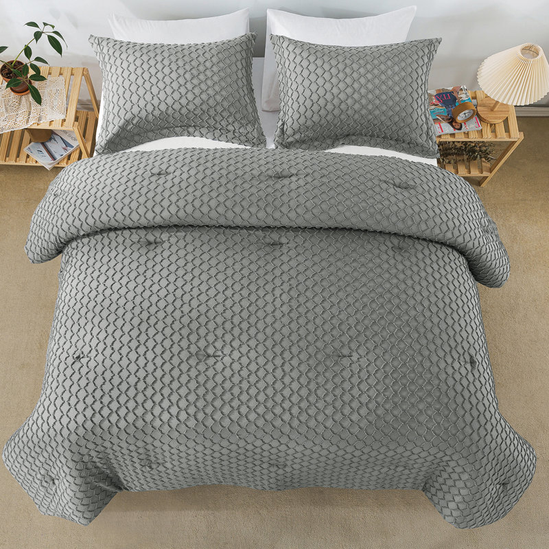 Ensemble d'édredon réversible en microfibre 3 pièces Allistir, Édredon simple + 1 taie décorative, Gris foncé