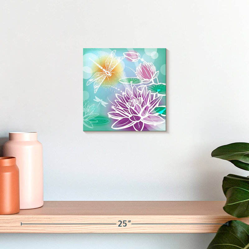 Harnek fleurs de lotus et libellules, H 10 po x l 10 po