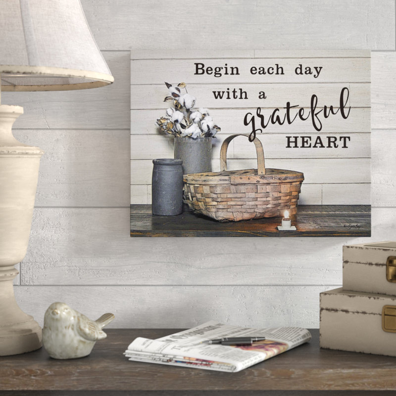 Remaley Begin Each Day with a Grateful Heart by Susie Boyer - Print on Canvas, 8" H x 10" W x 2" D, Wrapped Canvas