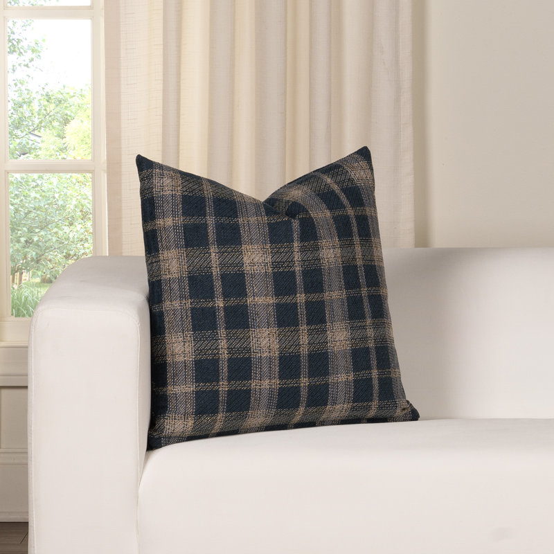 Weatherford Polyester Throw Pillow, Feather, Square 20", Navy Plaid
