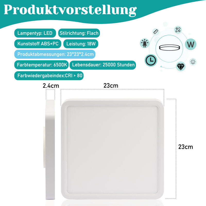 Plastic LED Flush Mount, White, Matt