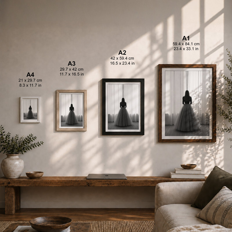 Between Curtains Minimalist - Print, A2 - 59.4 x 42.0 cm, Oak