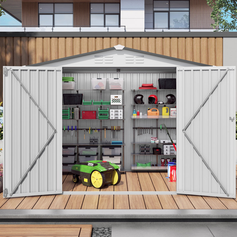 8x6 Ft, Metal Garden Tool Storage Shed, Lockable, Sealed Roof, No Fading, Balcony - Side Window, Lockable Door, Waterproof, Material, Modular, Fast Setup