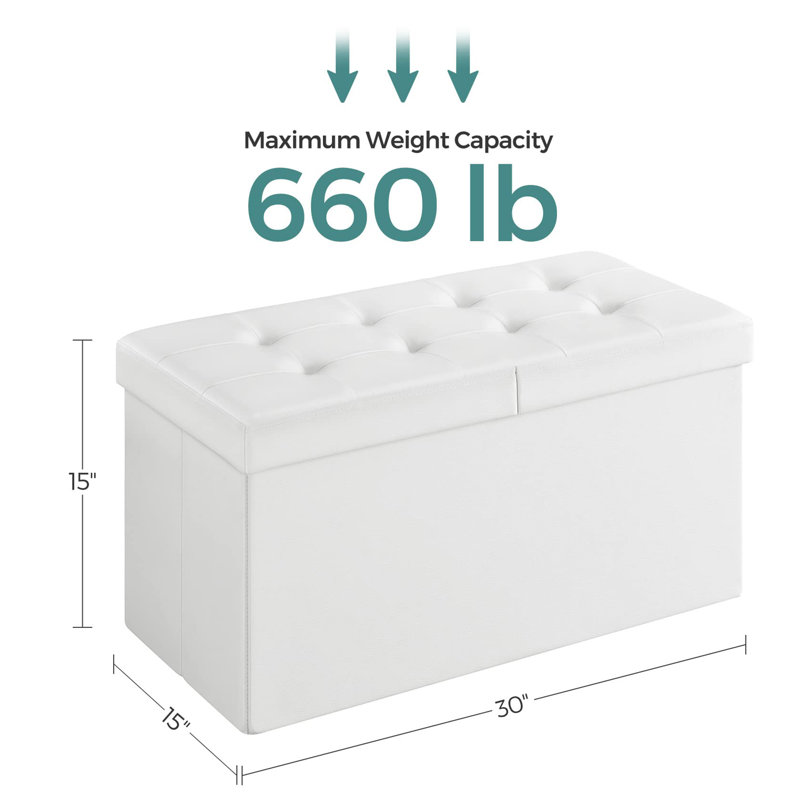 Folding Storage Ottoman, 15"H x 30"W x 15"D,  White