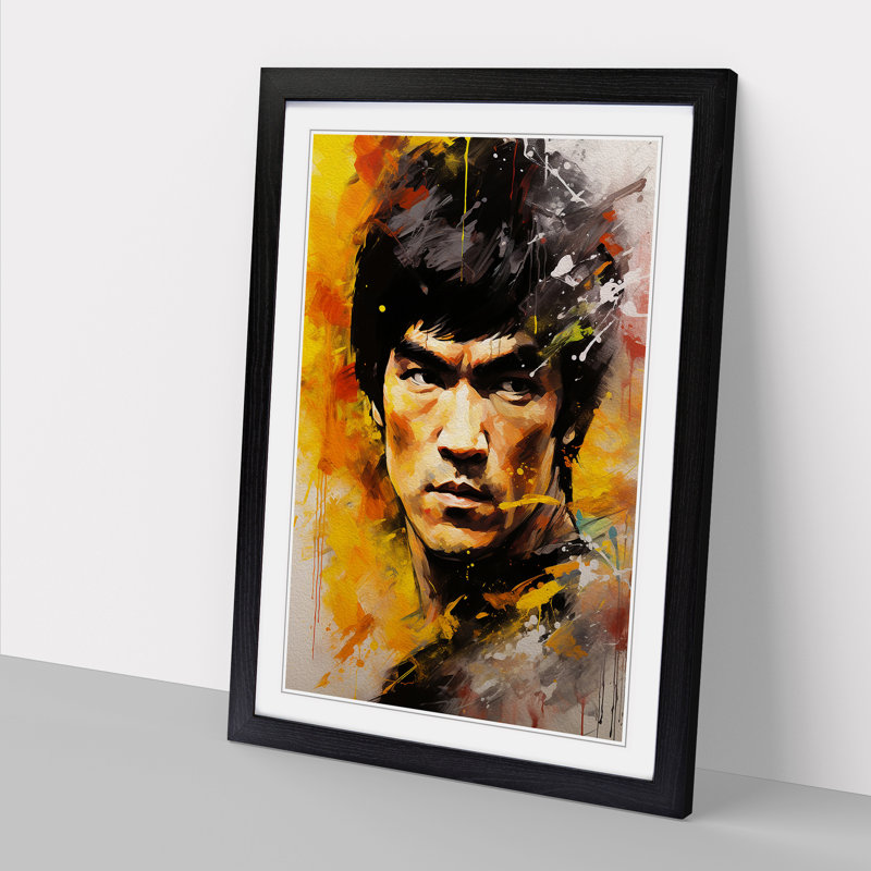 Bruce Lee Expressionism Art - Framed Print, 64cm H x 46cm W x 2cm D, Black
