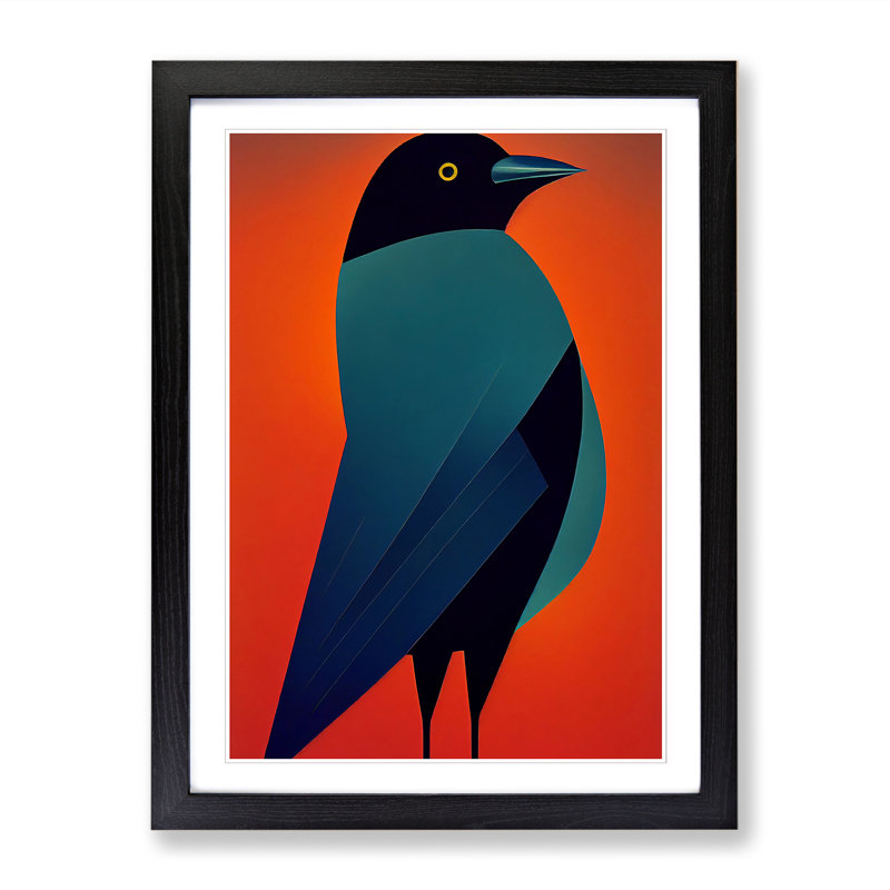 Crow Bird Painting - Picture Frame Print, 64cm H x 46cm W, Black