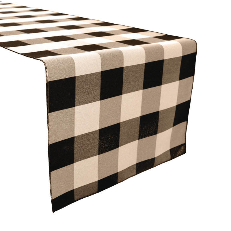 Pande Checkered Table Runner, 72" x 14", Black Tan