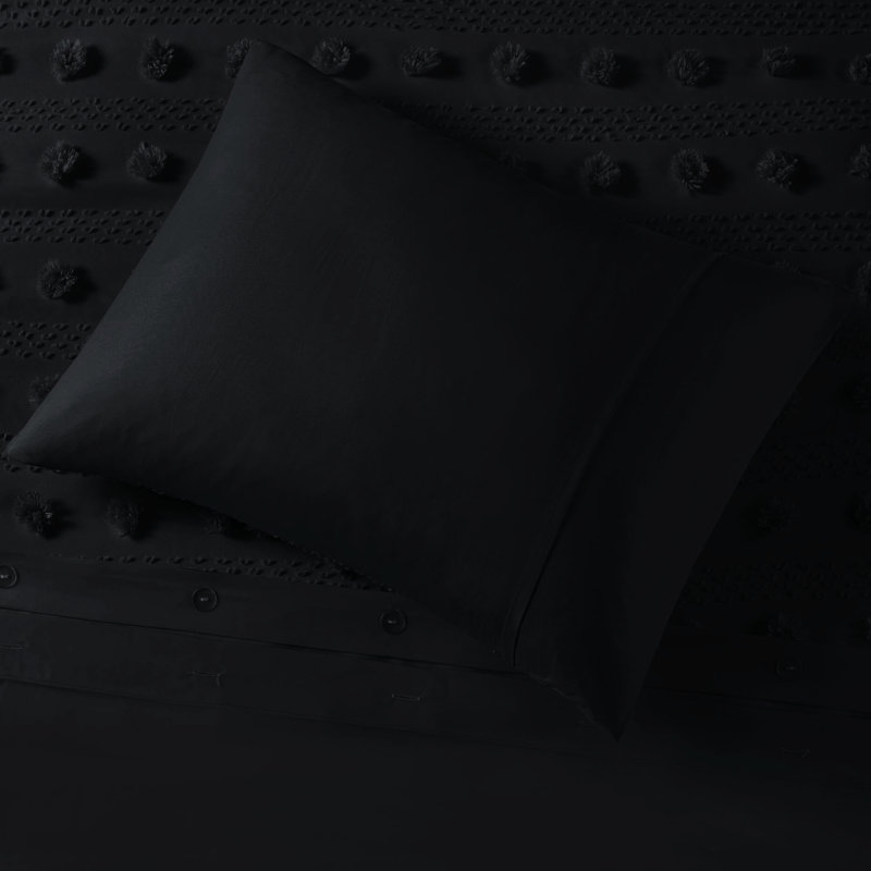 Housse de couette à pince double / grand noir 3 pièces avec revers en microfibre et attaches intérieures pour l'insertion, le revers et la fermeture à boutons