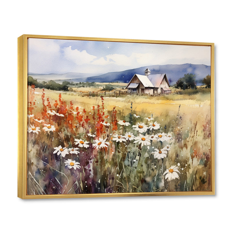 «Green Green Meadow At The Farm I», impressions sur toile florales, H 30 po x l 40 po x P 1,5 po, Cadre flottant doré