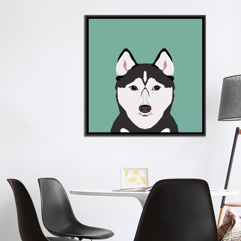 Husky, impression sur toile tendue, H 37 po x l 37 po x P 1,5 po, Toile encadrée noire, Pas de tapis
