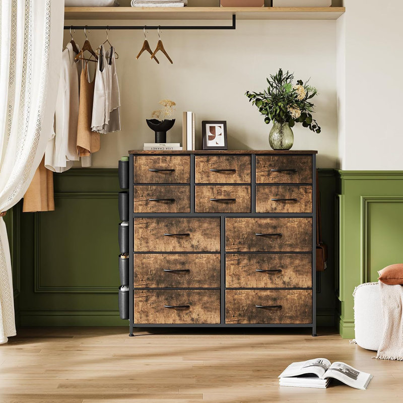 Modern Dresser for Bedroom with 12 Drawer Chests of Drawers for Hallway Entryway Storage Organizer Unit with Fabric Sturdy Metal Frame Wood Tabletop Easy Pull Handle