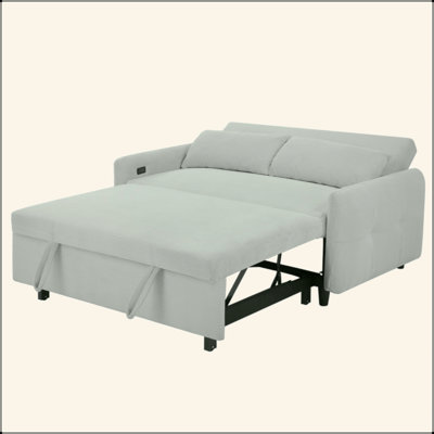 57.48" Pull-Out Sofa Bed Convertible Couch 2 Seat Loveseat Sofa Modern Sleeper Sofa With Two Throw Pillows And USB Ports For Living Room by Latitude Run