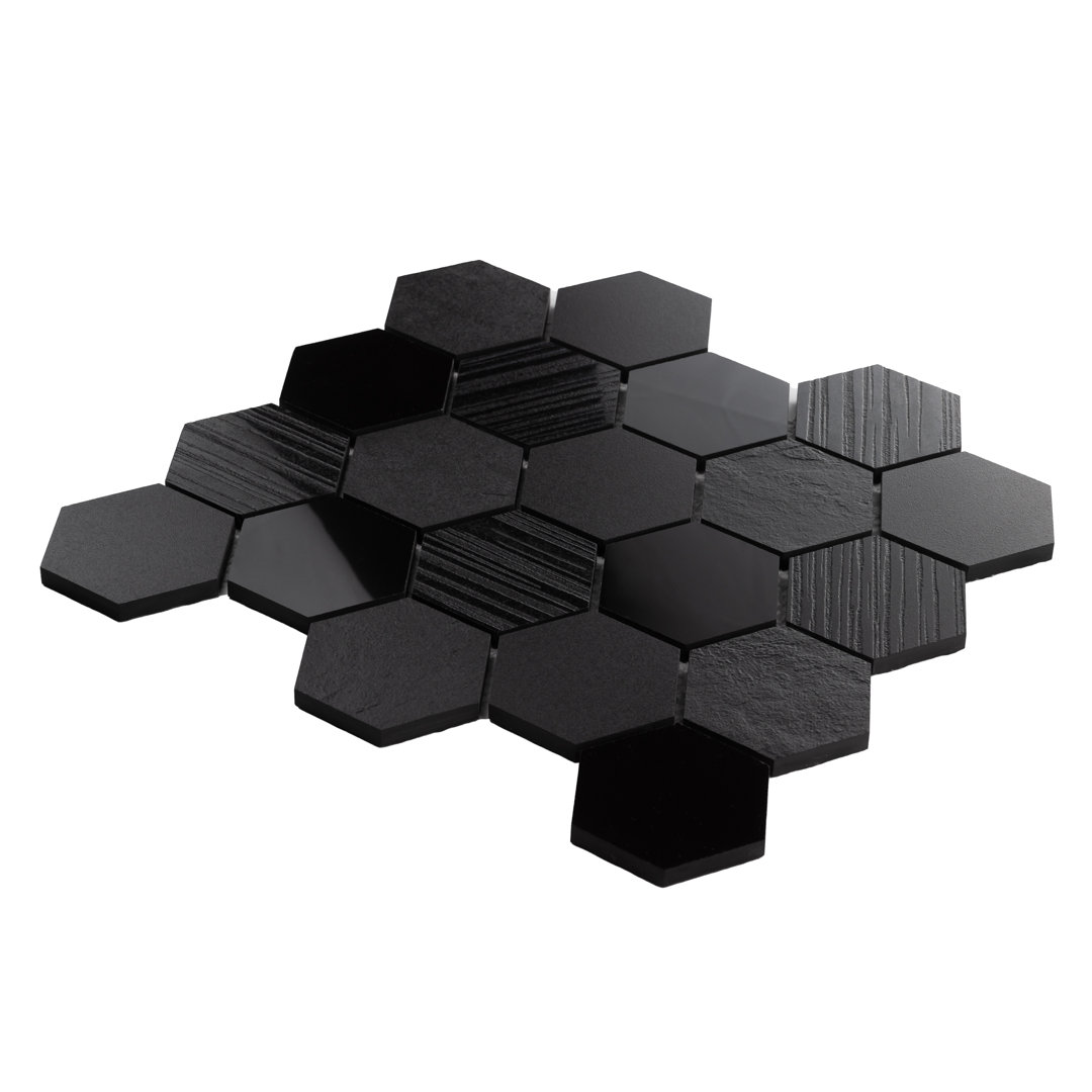 Nano Black 3" x 3" Hexagon Porcelain Mosaic Floor & Wall Tile (Set of 11) Qube Tiles