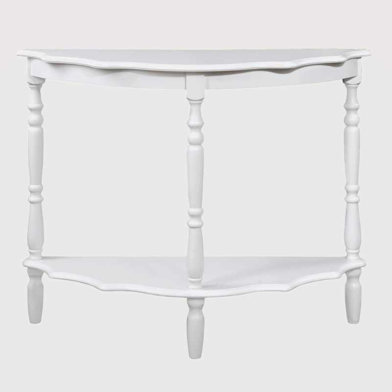42'' Retro Circular Curved Half-Moon Console Table With Cloud Design Top And Open Shelf Solid Wood Frame And Legs, Milk White